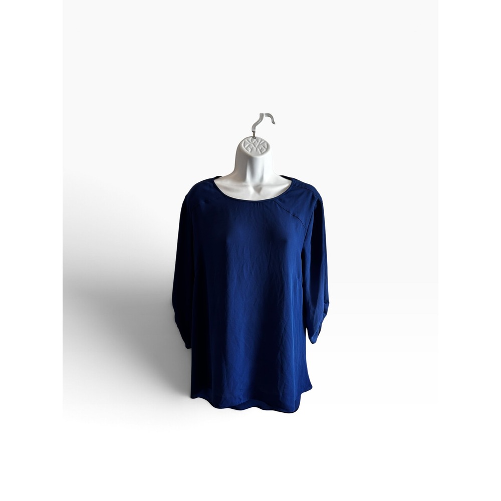 BCBGMAXAZRIA Blouse Large Blue Draped Open Back Dolman Sleeve Top